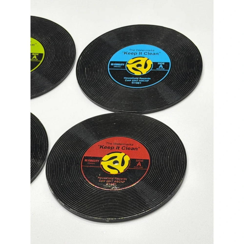 The Watermarks Keep It Clean Vinyl Record‎ Coasters Set 4 1981 Household Records